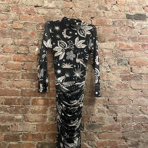 Farm Rio Long Sleeve Mesh Midi Turtleneck Dress